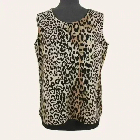🔵2/$15 ~ TanJay Petite sleeveless medium leopard print top medium - Picture 1 of 6